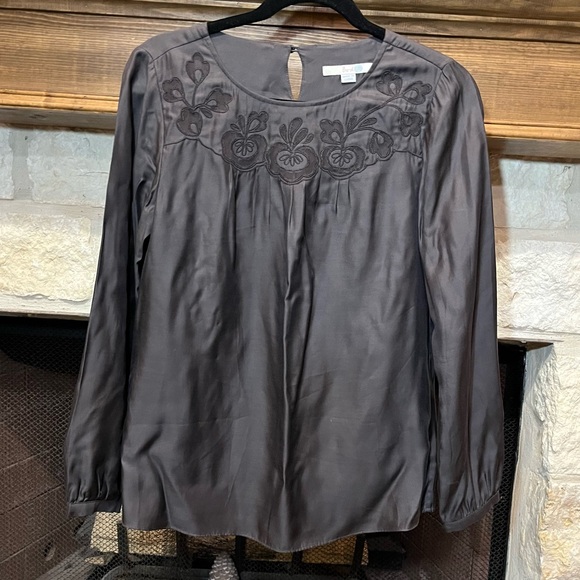 Boden Dark Gray long sleeve silk blend blouse - Picture 2 of 10